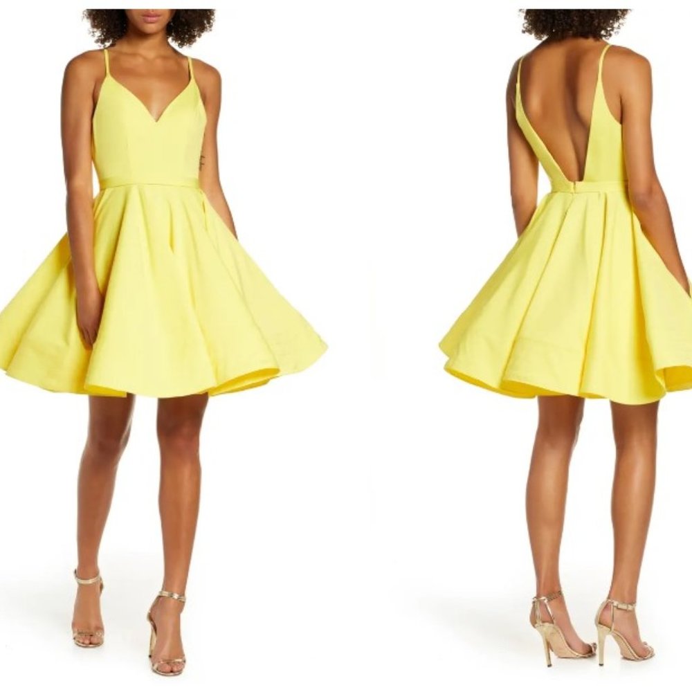 Ieena for Mac Duggal NWT Fit and Flare Cocktail Dress Lemon 6 Pockets